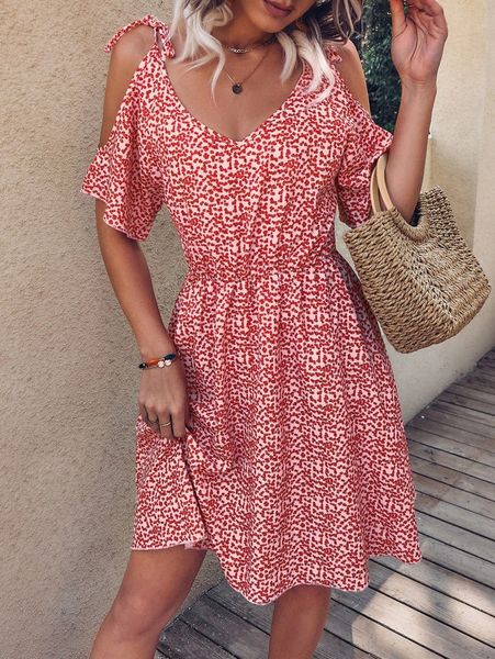 

ditsy floral tie shoulder cut out dress x4ls#, Black;gray