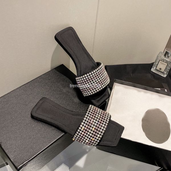 

sandals summer diamond single shoes square head flat heel half support sandals, Black