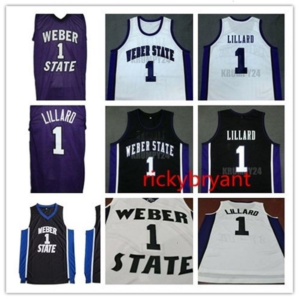 

nc01 college weber state wildcats basketball jersey damian 1 lillard jersey throwback stitched embroidery custom made big size s-5xl, Black