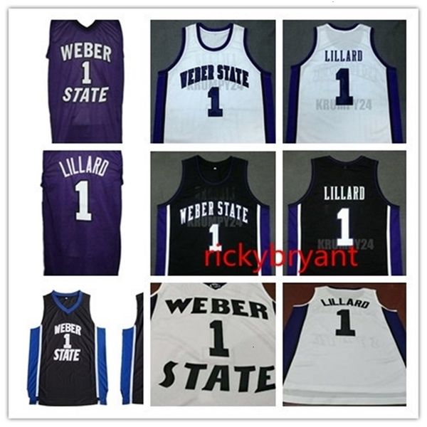 NC01 College Weber State Wildcats Basketball Jersey Damian 1 Lillard Jersey Trowback costume Bordado personalizado Made Big Size S-5xl