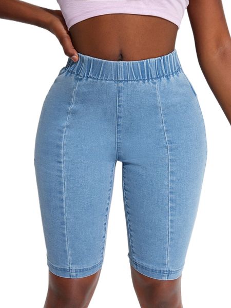 

sxy elastic waist light wash denim shorts s6ge#, White;black