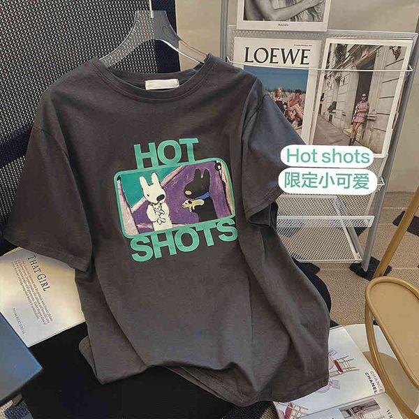 

women's t-shirt 2022 printed round neck t-shirt women's summer 2022 american casual versatile short sleeve pullover ins hkb9, White