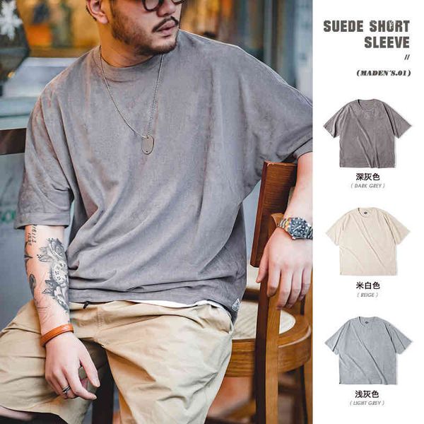 

men's t-shirts madden tooling 270g suede short sleeved t-shirt loose soft waxy breathable half men's shirt 01zx, White;black