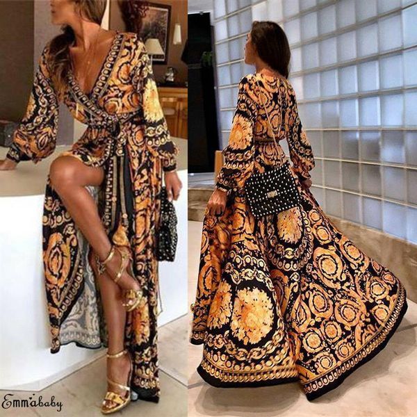 

fashion-casual womens boho wrap formal wedding bridesmaid long maxi dress loose beach holiday summer dress beach sundress217i, Black;gray