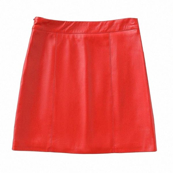 

lolita skirts womens saia mini skirt empire sheepskin high waist woman bag hip a word real leather large size female m1nn#, Black