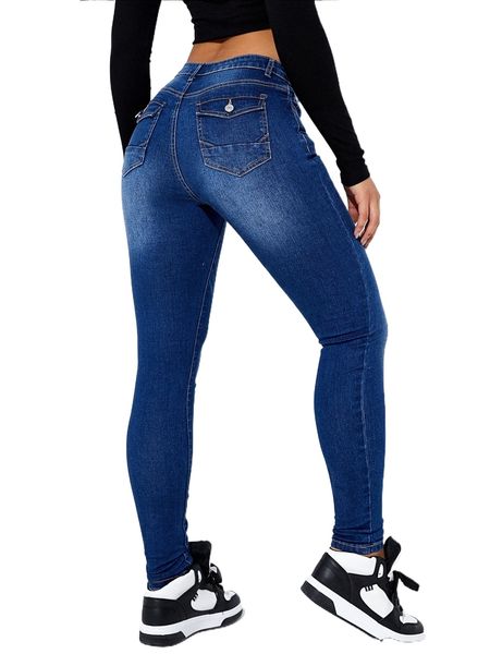 

slant pocket skinny jeans v3gl#, Blue