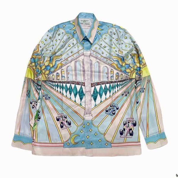 

designer casablancasspring and summer silk long sleeved shirt overflow formula f1 racing couple europe and the united states, White;black
