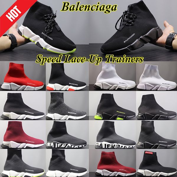 

balenciaga mens speed lace-up trainers runner shoes recycled knit trainers clearsole white black sneakers