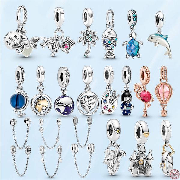 

925 sterling silver firefly safety chain blue scale fish charm beads for pandora diy jewelry making women039s pendant gift 8774082, Black