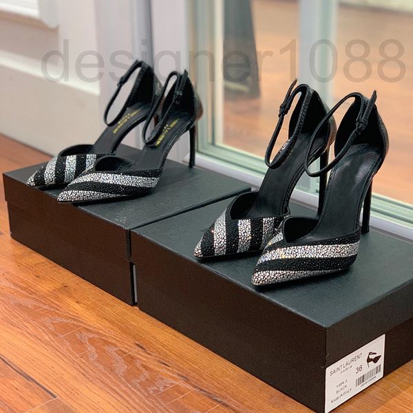 

dress shoes designer rhinestone for womens fashion striped color matching stiletto heel sandals 7.5cm/10cm high heeled genuine leather pumps, Black