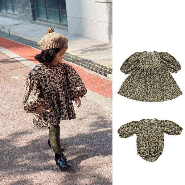 

enkelibb children girls long sleeve dress vintage floral pattern bubble sleeve dress cute baby girl winter clothing l220715, Red;yellow