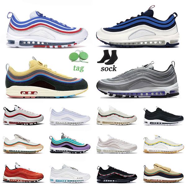 

womens mens sneakers 97s running shoes pull tab obsidian white sean wotherspoon all-over print black red silver purple bullet sneakers train, White;red