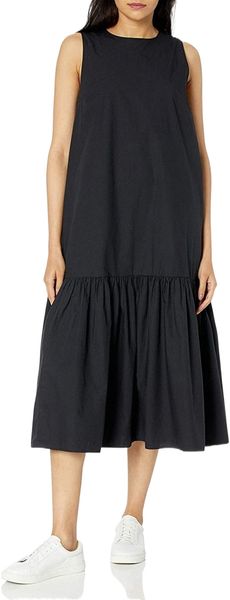 

drop women's ilana loose sleeveless wide-hem poplin maxi dress 71h6#, White;black
