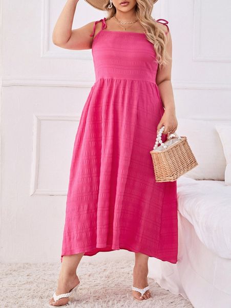 

plus knot shoulder textured cami dress l7nv#, Black