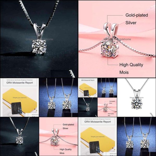 

chains necklaces pendants jewelry boeycjr 925 sier 1ct/2ct f color moissanite vvs engagement elegant wedding pendant necklace for women an, Silver