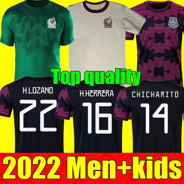 

2022 men kids kit mexico soccer jerseys lozano chicharito raul football shirt dos santos camisetas de futbol alvarez maillot foot, Black;yellow