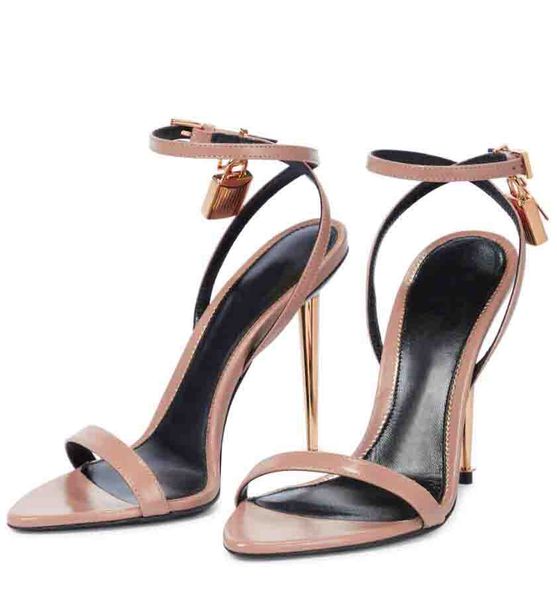 

luxury brands women sandal high heels leather sandals ford-sandals padlock naked sandal gold heel pop heeled wedding bride shoes with box, Black