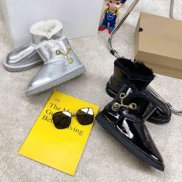 

boots high end quality autumn and winter fashion women's leather face plush thickened short boots sheep fur one smiling snow, Black