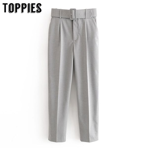 

spring summer gray suit pants women high waist harem pants leisure women torusers streetwear 201113, Black;white