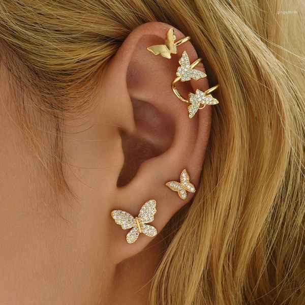 Orecchini a bottone Shiny CZ Zircon Butterfly Earring Set Mini Cute Ear Piercing Gioielli di moda Farfalle scintillanti Polsino Orecchini cartilagineStud