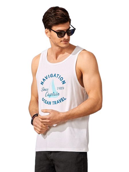 

men slogan graphic tank z2gn#, White;black