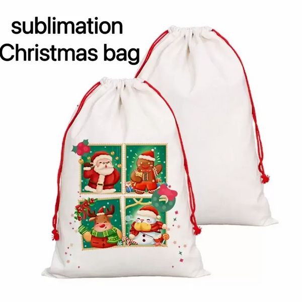 Süblimasyon boş Santa çuvalları diy kişiselleştirilmiş çekme çantası Noel hediye çantaları cep ısı transferi 2023 yeni yıl toptan f0708