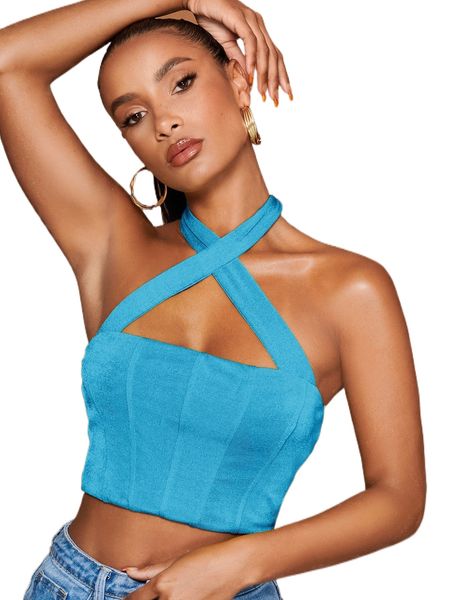 

bae crisscross backless crop v9he#, White
