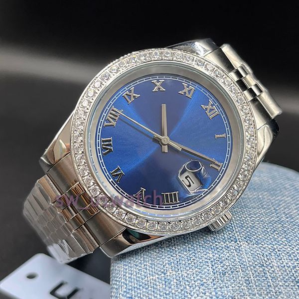 Orologio da donna Orologio di lusso con diamanti di alta qualità Orologio di design 41mm 36m 31mm 28mm Quadrante blu Vetro zaffiro resistente all'acqua Bracciale in acciaio inossidabile 904L Orologio d'oro