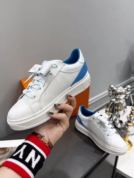 

women luxurys designers shoes white printed calf leather casual shoe trainers pink blue runner time out 1203, Black