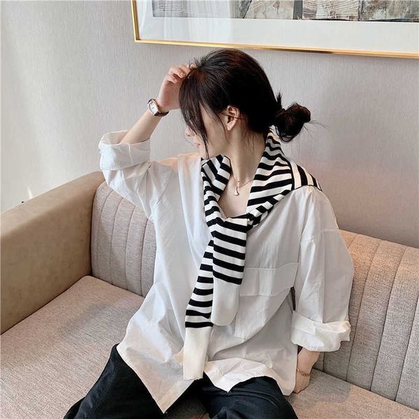 

shawl 2022 shoulder small korean knitted stripe knotted womens neck protection outside in summer air conditiong room scarf sprg, Blue;gray