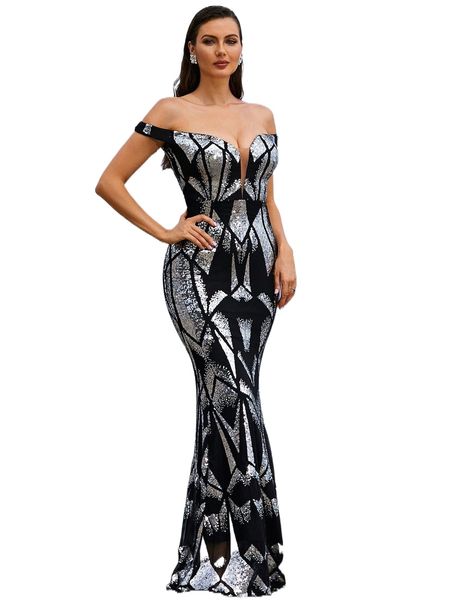 

missord off shoulder sequins prom dress k4kv#, Black;gray