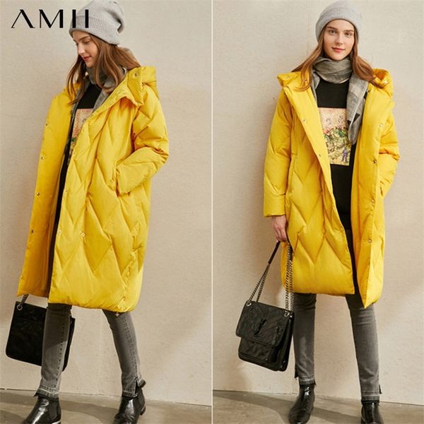 

amii warm fashion down jacket winter women solid hooded long sleeve female thick down coat 11940597 201019, Black