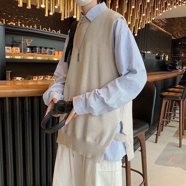 

men's vests knitted vest men's spring korean fashion ins sweater loose 2022 recommend couples pure color leisure autumn winter, Black;white