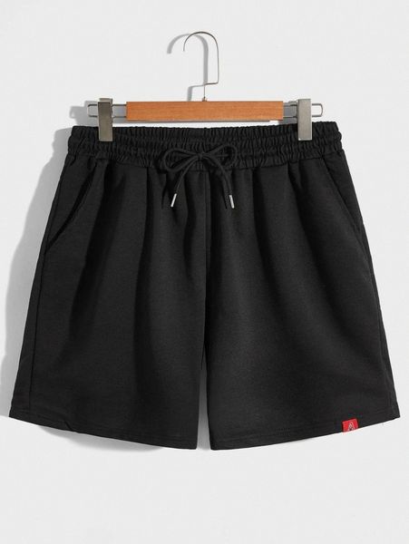 

men letter patch detail drawstring waist shorts v9p8#, White;black