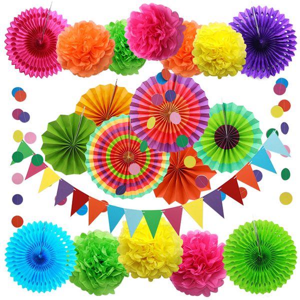 DHL Party Decoration Halloween Conjunto de 20pcs/set preto e dourado fãs de papel pendurado papel pompom triângulo bandeira bandeira para feliz aniversário fiesta