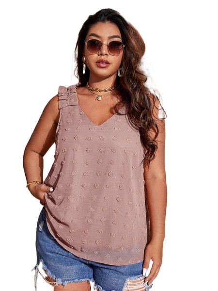 

swiss dot ruffle trim sleeveless blouse s8ed#, Black