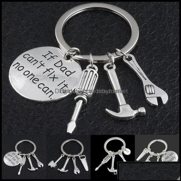 

key rings jewelry keyring if dad cant fix it no one can hand tools keychain hammer screwdriver wrench charms ring ho dhqsm, Slivery;golden
