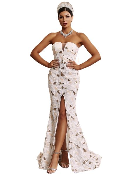 

allover print split thigh mermaid hem sequins dress u68o#, Black;gray
