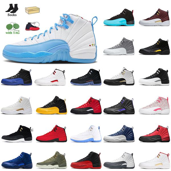 2024 2022 Mode mit Box Jumpman 12s Basketballschuhe für Damen Herren Jor 12 Stealth Hyper Royal University Gold Playoffs Reverse Flu Game Schwarz