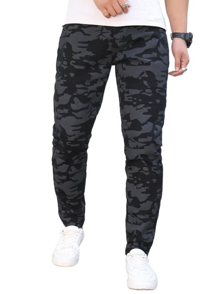 

men graphic print tapered jeans m954#, Blue