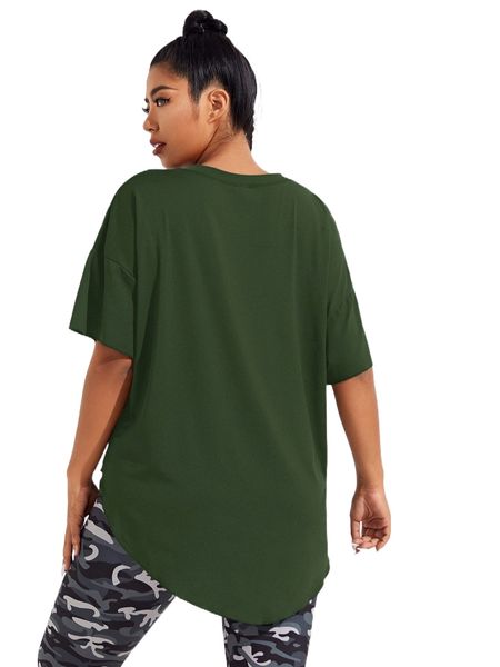 

plus softness solid drop shoulder sports tee y2k9#, Black