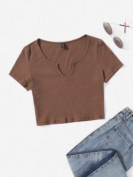 

ribbed split neck cropped tee z3tr#, White