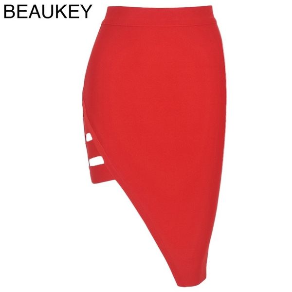 

beaukey red black split hollow out pencil bandage skirt empire knee length skirt wholesale bodycon skirt bandage 210414
