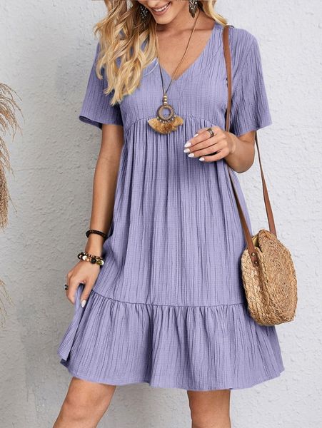 

emery rose v-neck solid ruffle hem smock dress q1du#, Black;gray