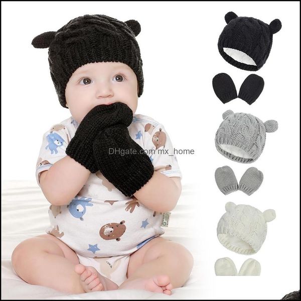 4 colores Ins Baby Kids Boys Girls Beanies Gorras con guantes 3 piezas Set Fleece Blank Knitted Winter Children Rabbit Hats para Drop Delivery 20