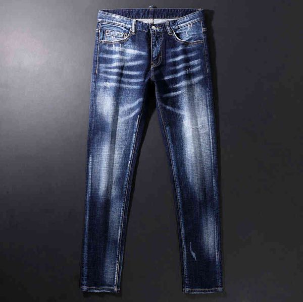 

men's jeans men's autumn and winter style simple versatile fashion casual trendy slim elastic leggings rlr2, Blue