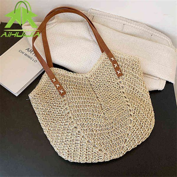 

shopping bagszomer straw bags for women rattan shoulder bag new bohemia handmade woven beach handbags high capacity female 220323