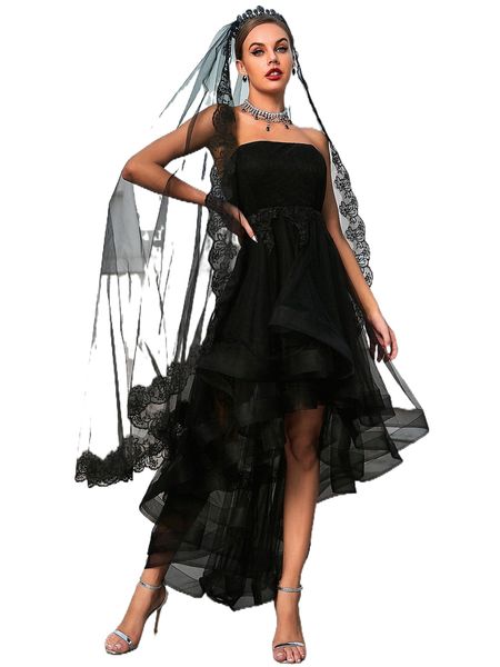 

floral embroidery wedding dress without veil i9dg#, Black;gray