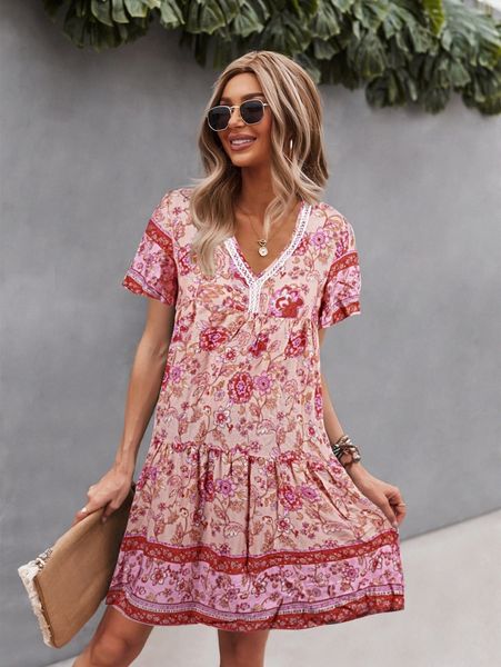 

contrast lace floral smock dress v0bp#, Black;gray