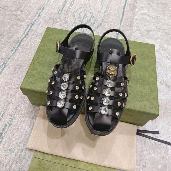 

luxury couple roman style diamond buckle sandals fashion casual, Black